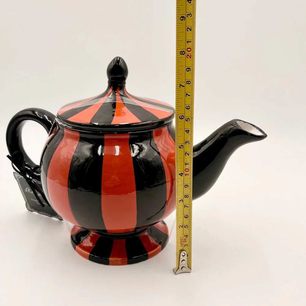 Arlington Design Well Dressed Home Orange Black Striped Ceramic Teapot Halloween